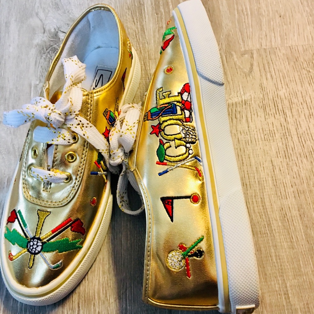 Sebastino Gold Vibrant Golf Theme Shoes Size 6.5